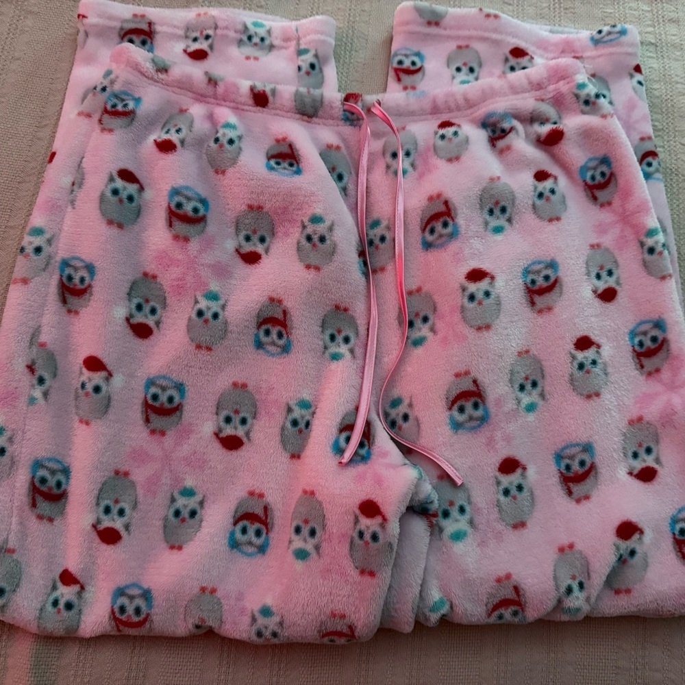 Cozy Pink Owl Print Fleece Pajama Pants from Hannah